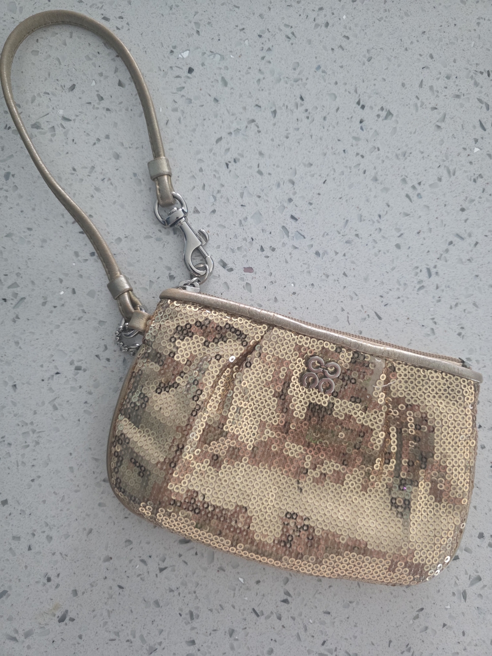 Coach - Gold Sequin Wristlet Clutch with Detachable Strap